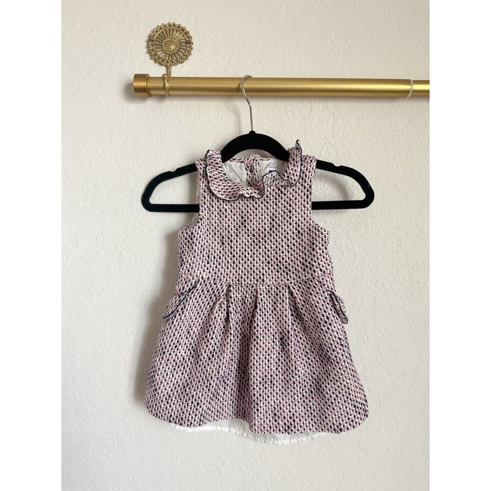 Janie and Jack Pink Tweed parkside social Collared Sleeveless Lined Dress 12-18M